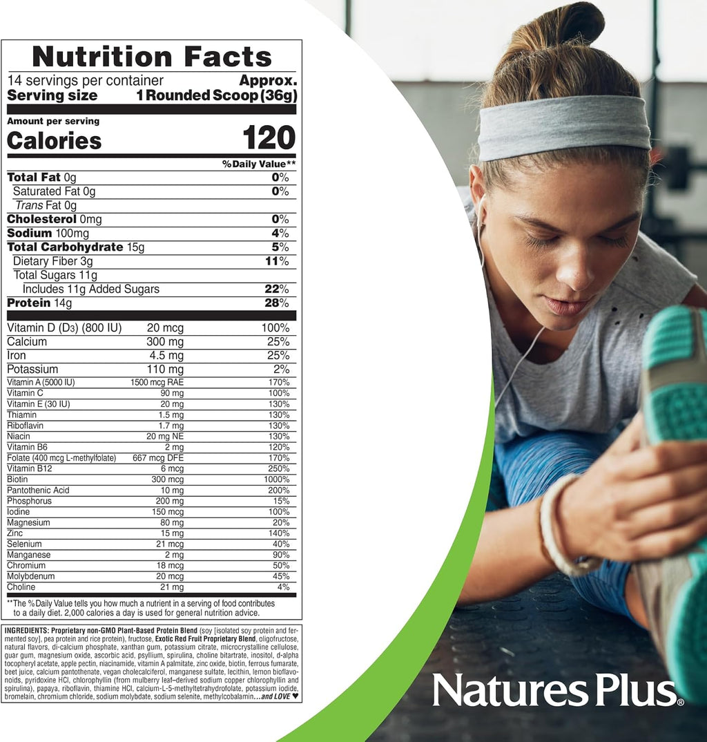 NaturesPlus SPIRU-TEIN, Frutos Rojos Exóticos - 1.1 lb - Proteína Vegetal en Polvo