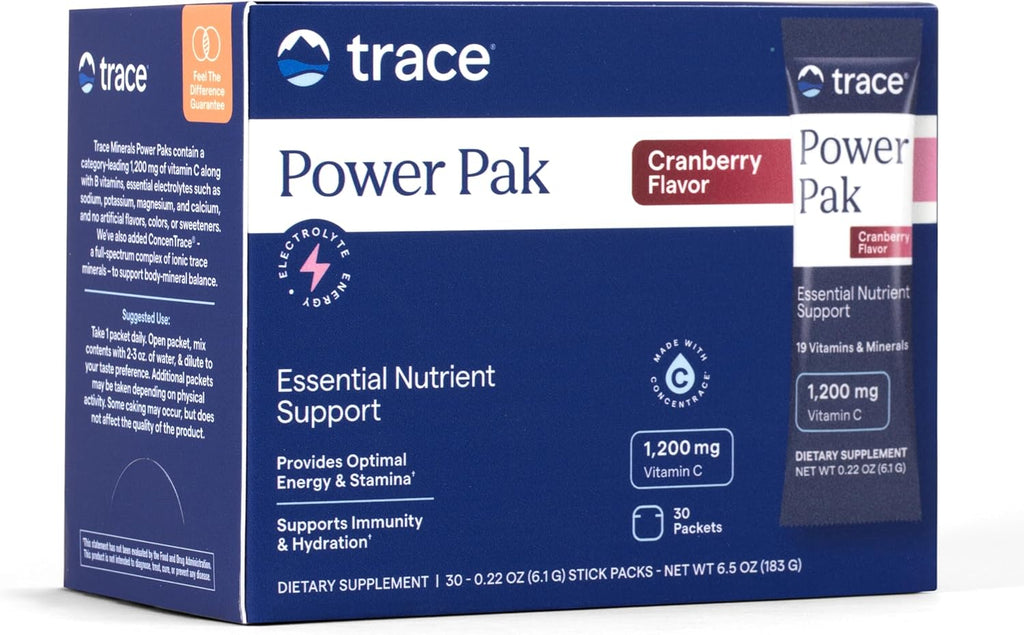 Trace Minerals Power Pak Multivitamínico y Multimineral - Sobres con Vitamina C, Electrolitos y Minerales Traza - Sabor Arándano - 30 Sobres