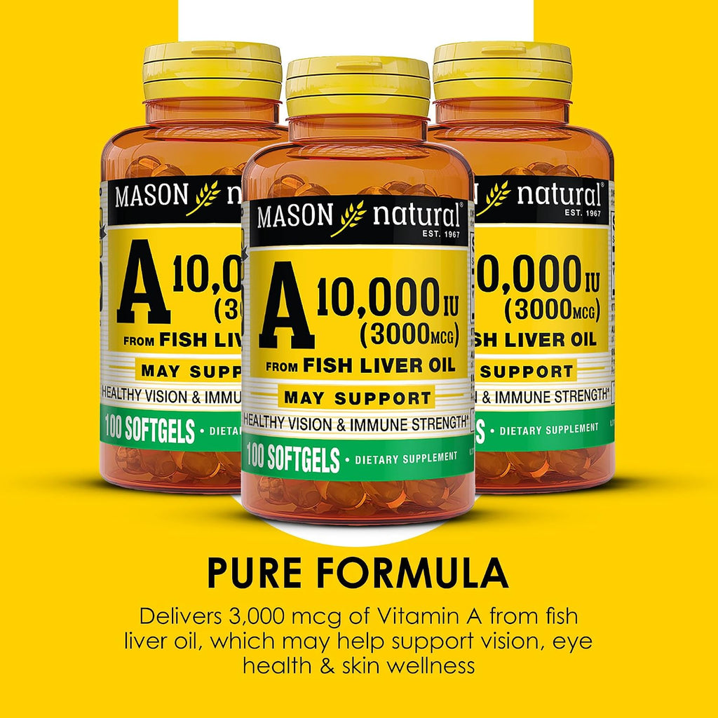 MASON NATURAL Vitamina A 3.000 mcg (10.000 UI) de Aceite de Hígado de Pescado – 100 Cápsulas Blandas (Pack de 3)