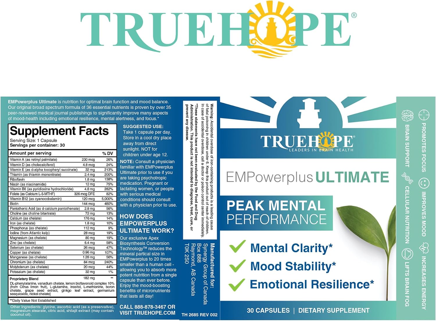 Truehope EMPowerplus Ultimate Strength – 36 en 1, Multivitamínico y Mineral, 30 Días