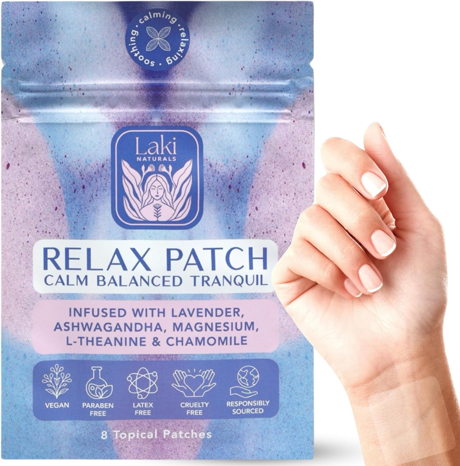 Laki Naturals Fly Calm Patch - Parches calmantes para vuelos (8 unidades)
