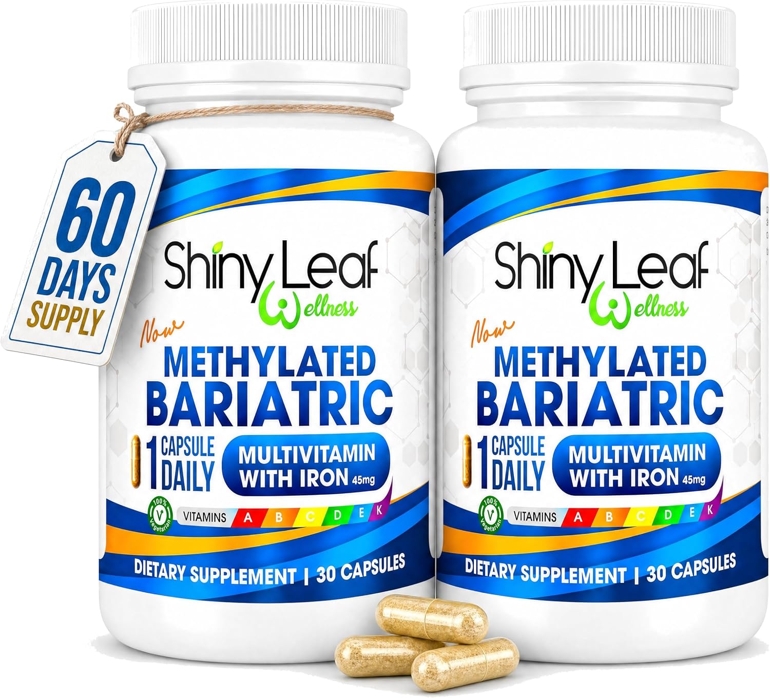 Shiny Leaf Multivitamínico Bariátrico Metilado con Hierro 45mg – Cápsula Diaria – Pack de 4 (360 Cápsulas)