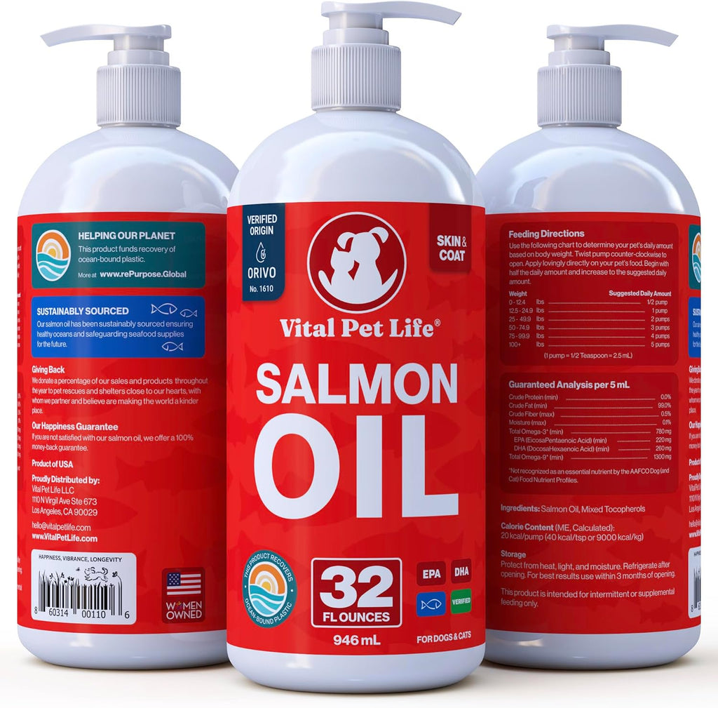 Aceite de Salmón para Perros y Gatos - Piel y Pelaje Saludables, Omega 3 EPA DHA, Apoyo Inmunológico y Cardíaco, Suplemento Líquido 946 ml