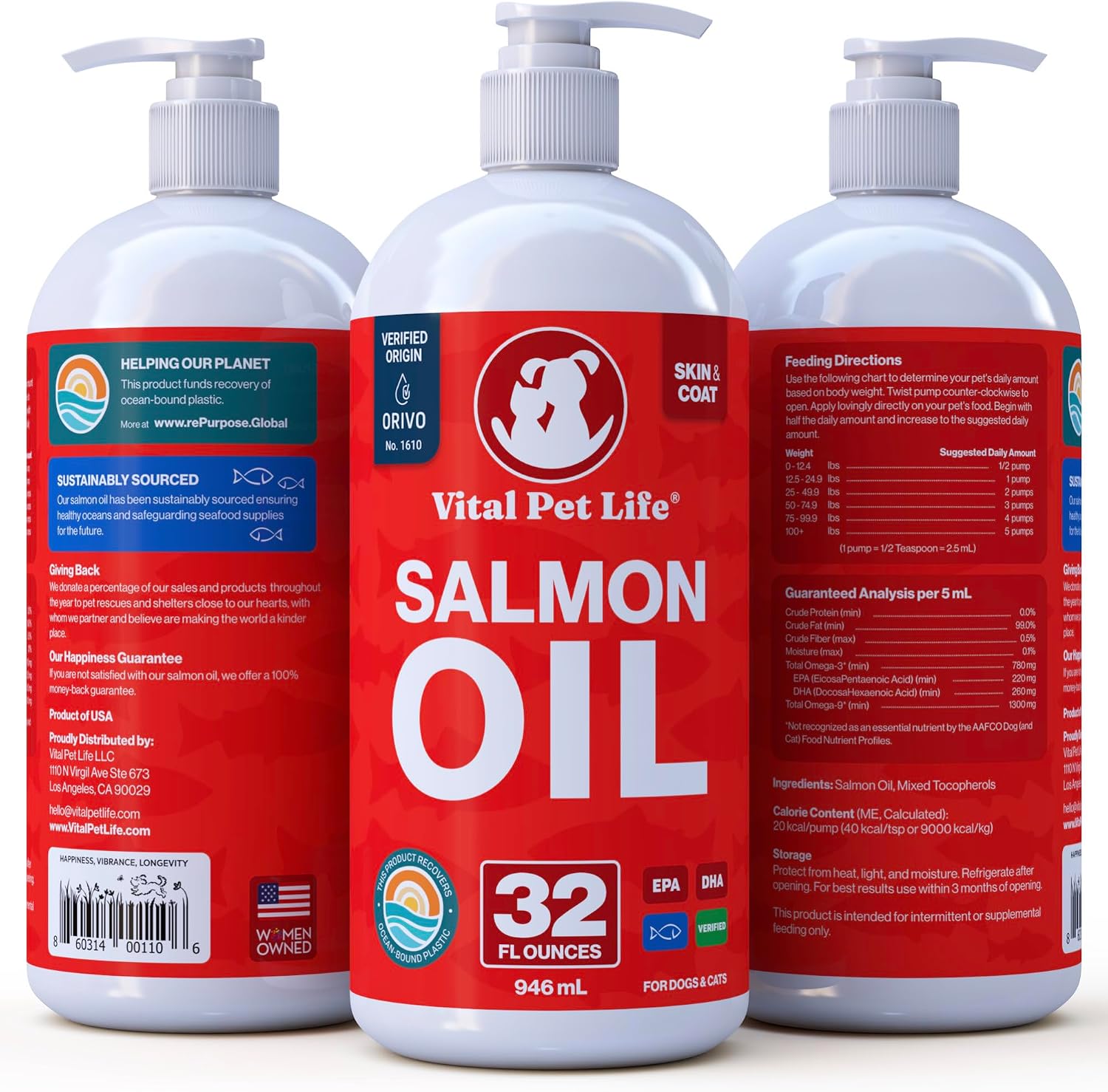 Aceite de Salmón para Perros y Gatos - Piel y Pelaje Saludables, Omega 3 EPA DHA, Apoyo Inmunológico y Cardíaco, Suplemento Líquido 946 ml