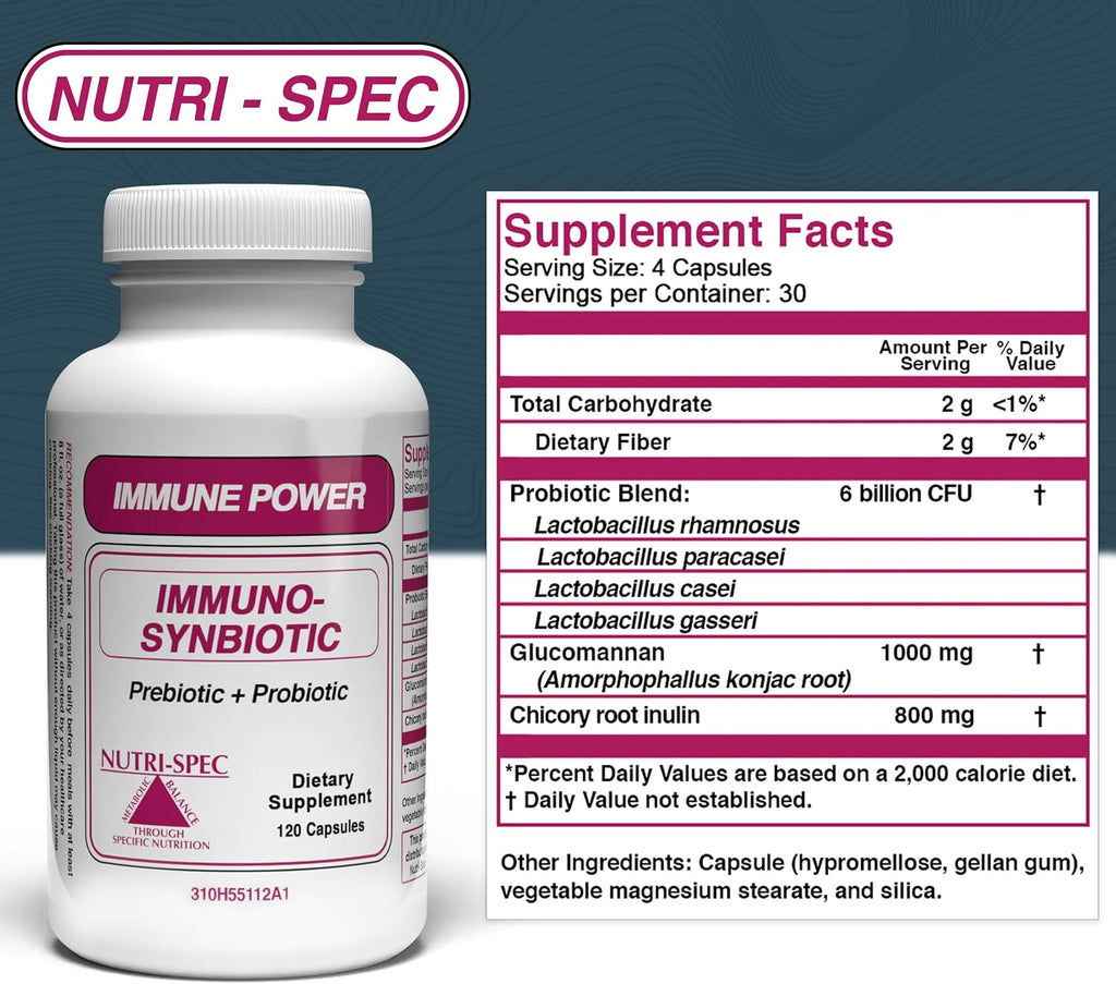 Nutri-Spec Immune Power - Probióticos y Prebióticos con Lactobacillus gasseri, rhamnosus, paracasei - 120 Cápsulas