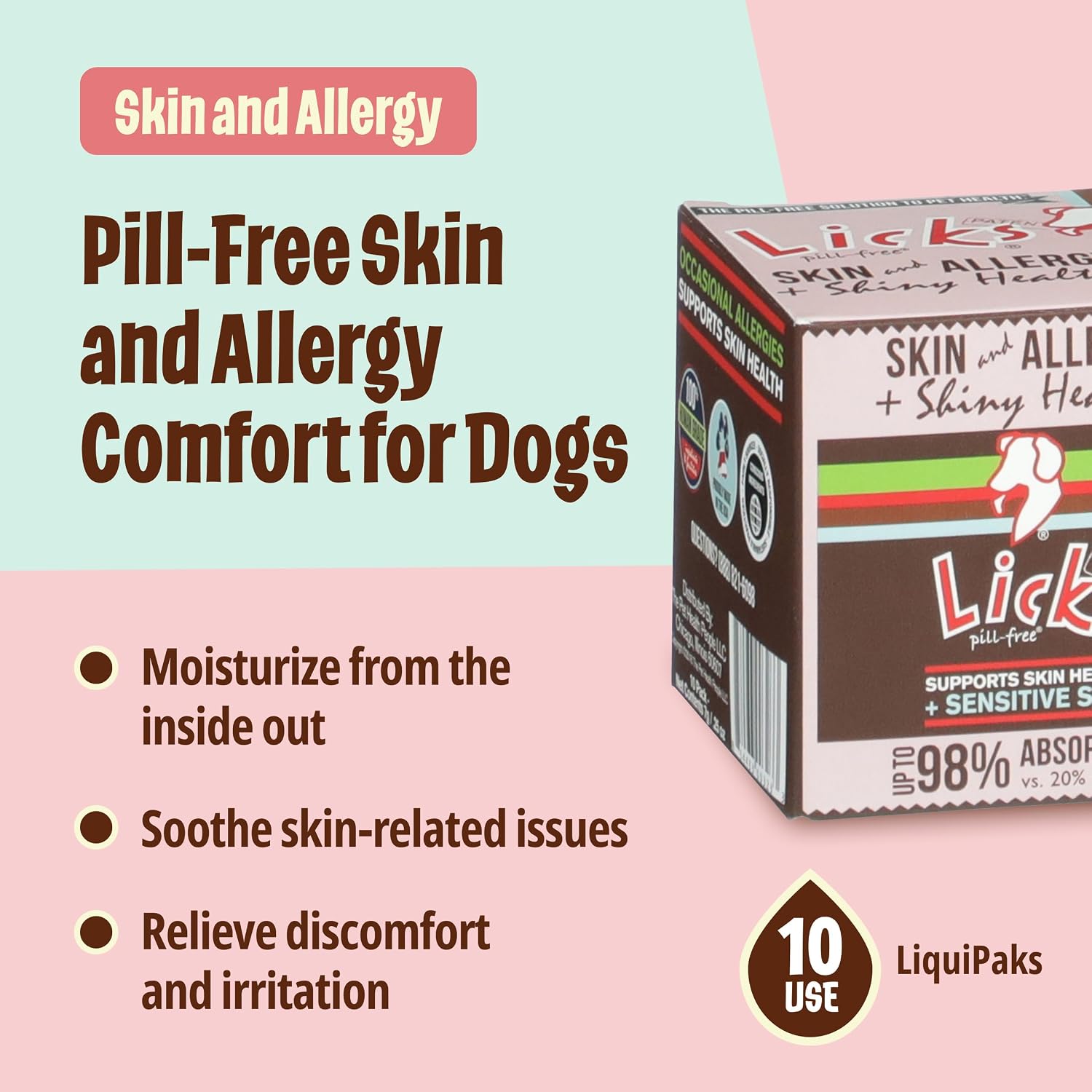 Licks Skin & Allergy Support - Gel de alergia para perros con Omega 3, cúrcuma y vitamina C - Soporte para la humedad de la piel y el pelaje - Sabor a pescado - 10 unidades
