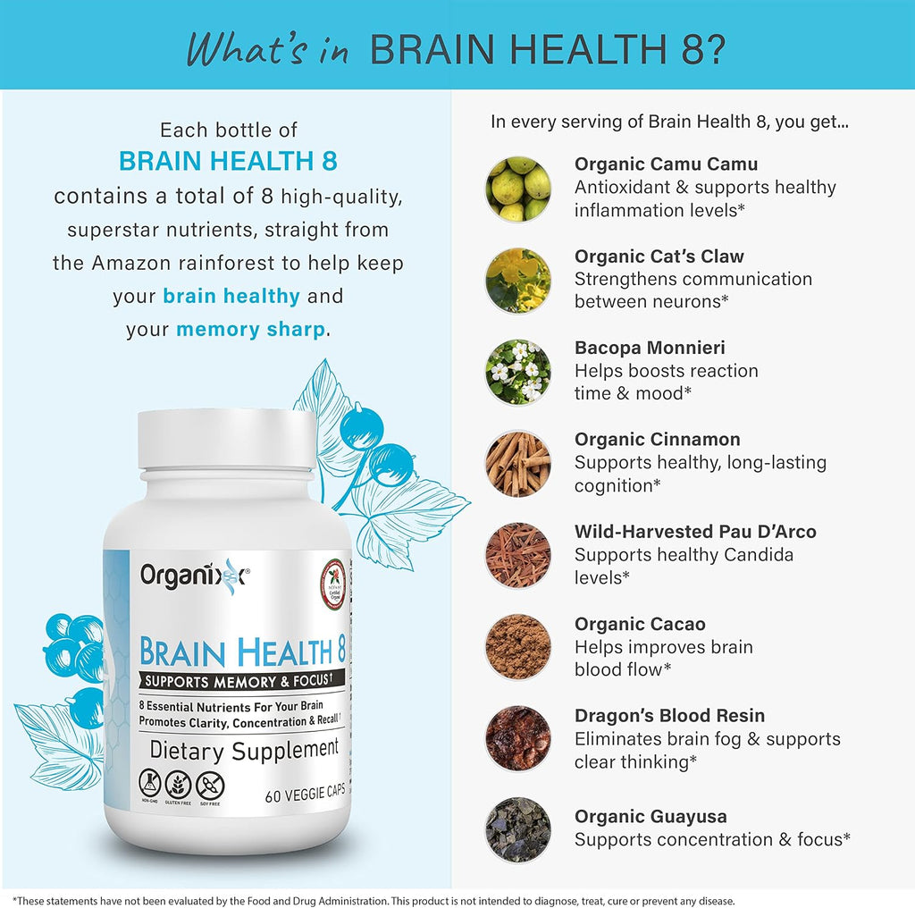 Organixx Ageless Brain - Complemento alimenticio para la función cerebral, claridad y enfoque, 60 cápsulas vegetarianas