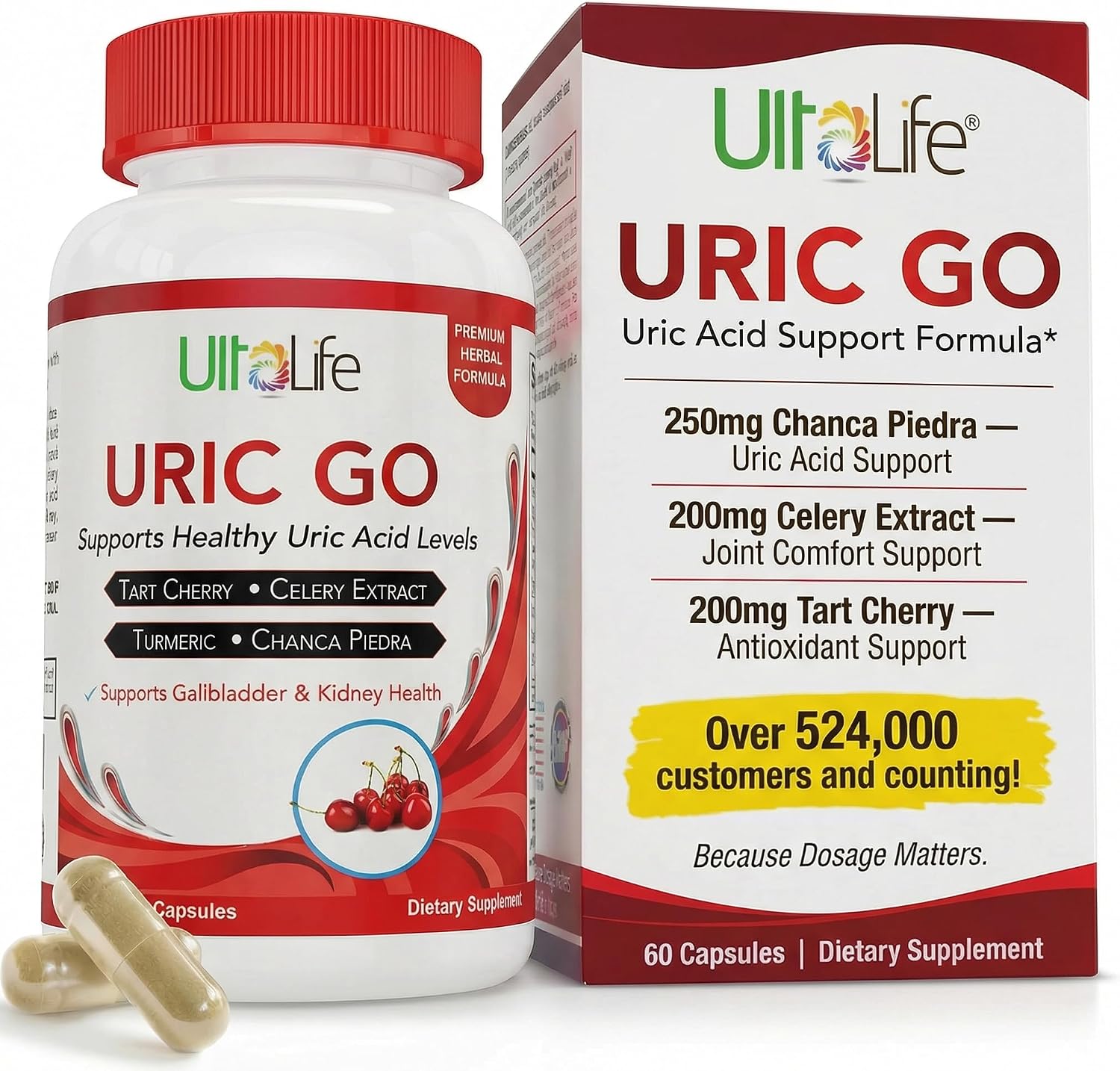 URIC GO - Suplemento para el Ácido Úrico con Chanca Piedra y Cereza Ácida - 60 Cápsulas