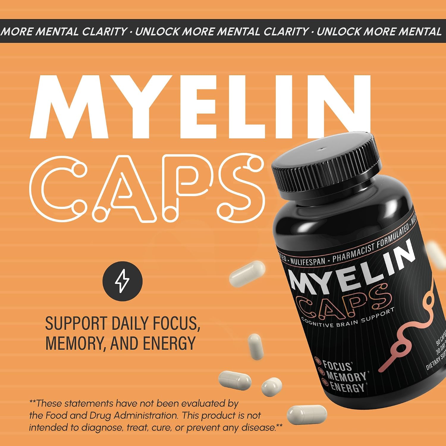 Nulifespan Myelin Caps - Suplemento para la Salud Cerebral, Concentración y Memoria con AlphaSize, 90 Cápsulas