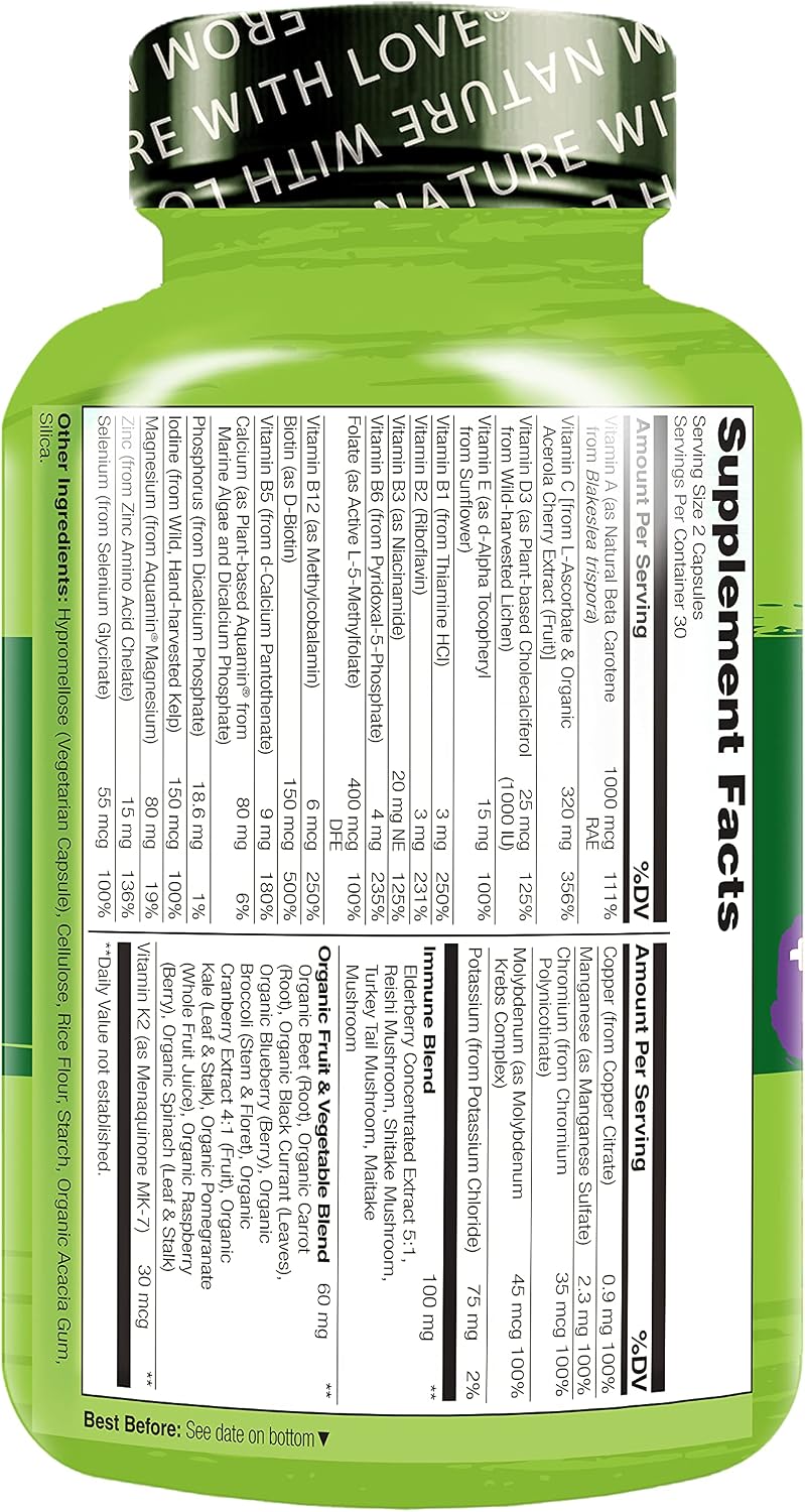 NATURELO Multivitamínico Completo con Elderberry y Setas - 60 Cápsulas Veganas
