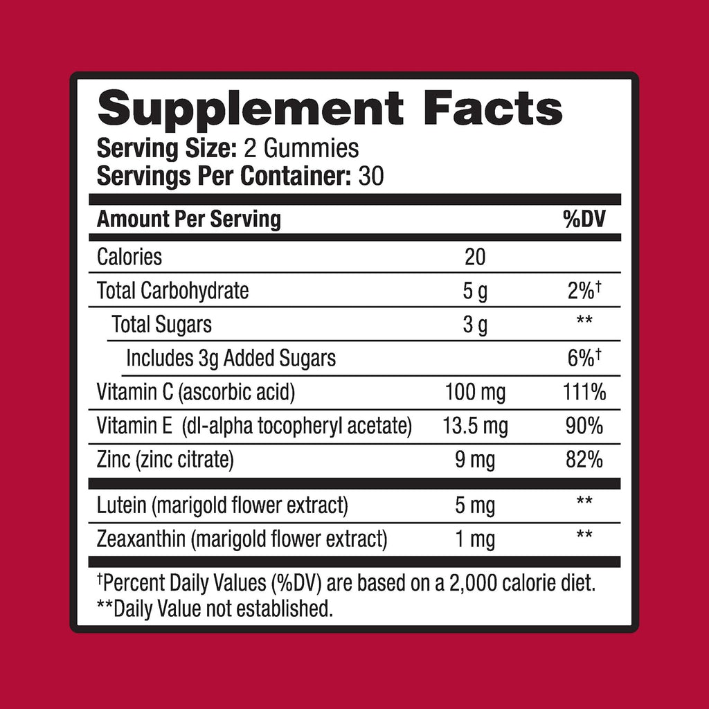 Ocuvite Vitamin and Mineral Supplement for Eye Health, Gummies with Zinc, Vitamins C and E, Lutein, and Zeaxanthin, 60 Gummies