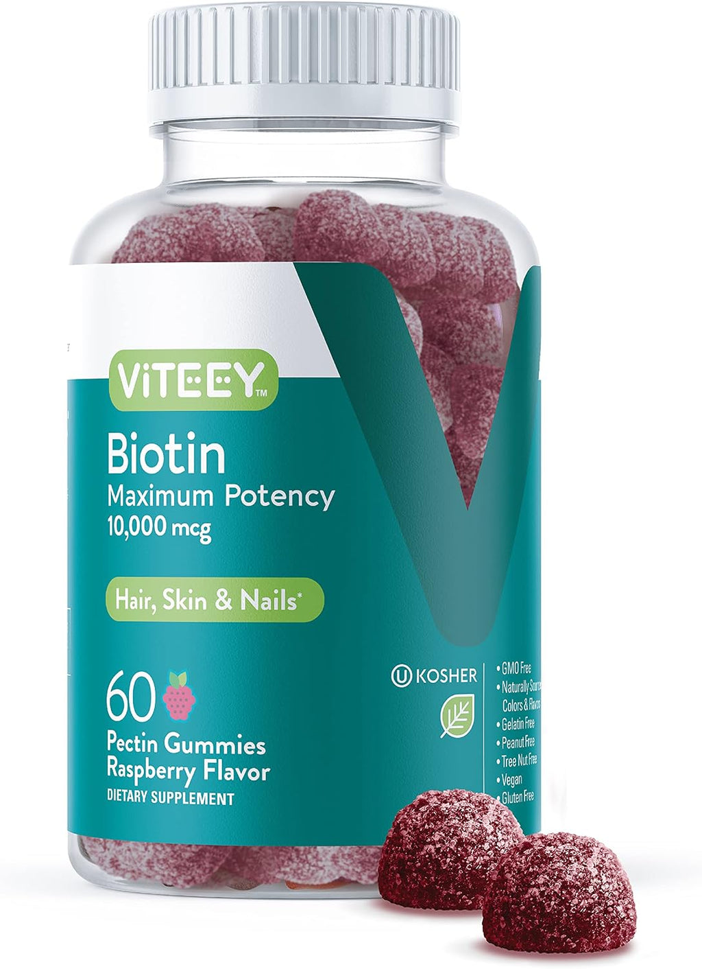 Viteey Biotin Gummies - 10.000 μg - 120 Gominolas para Cabello, Piel y Uñas