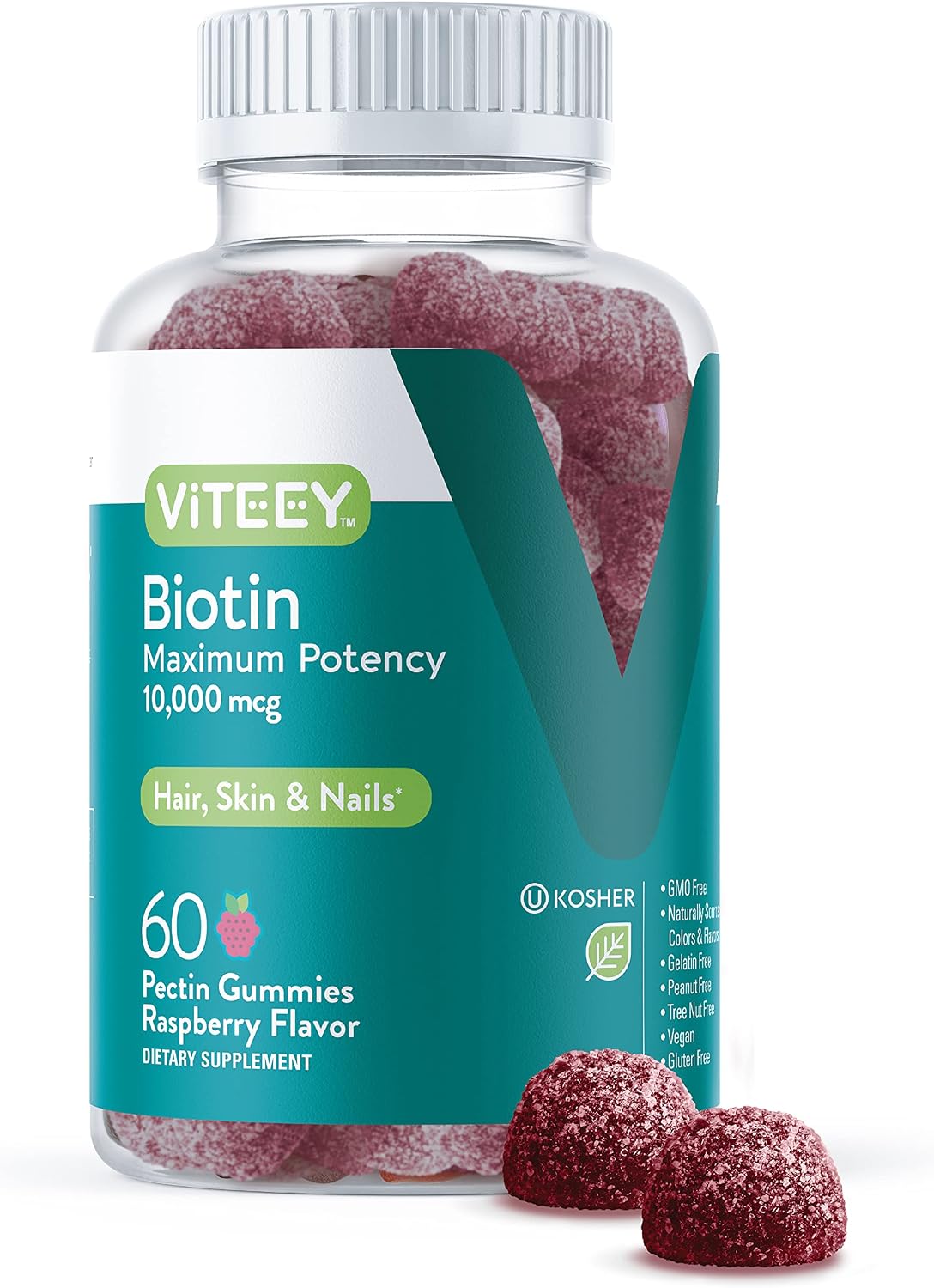 Viteey Biotin Gummies - 10.000 μg - 120 Gominolas para Cabello, Piel y Uñas
