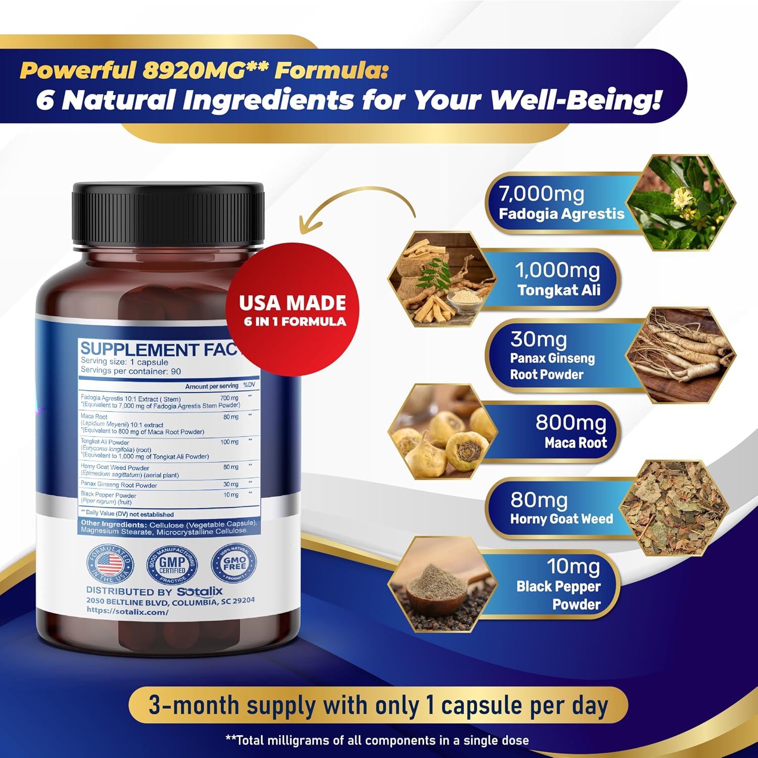 High Strength Fadogia Agrestis Cápsulas - Fórmula Concentrada con Maca Root - 90 Cápsulas
