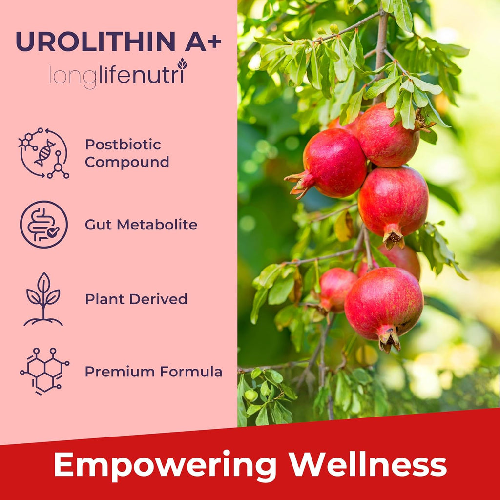 Urolithin A 1200mg - 120 Cápsulas Vegetales de Postbiótico Puro de Granada, Analizado, Vegano
