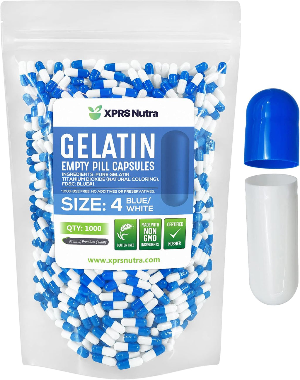 XPRS Nutra Cápsulas Vacías Tamaño 4 – 1000 uds – Gelatina Bovina para Llenar