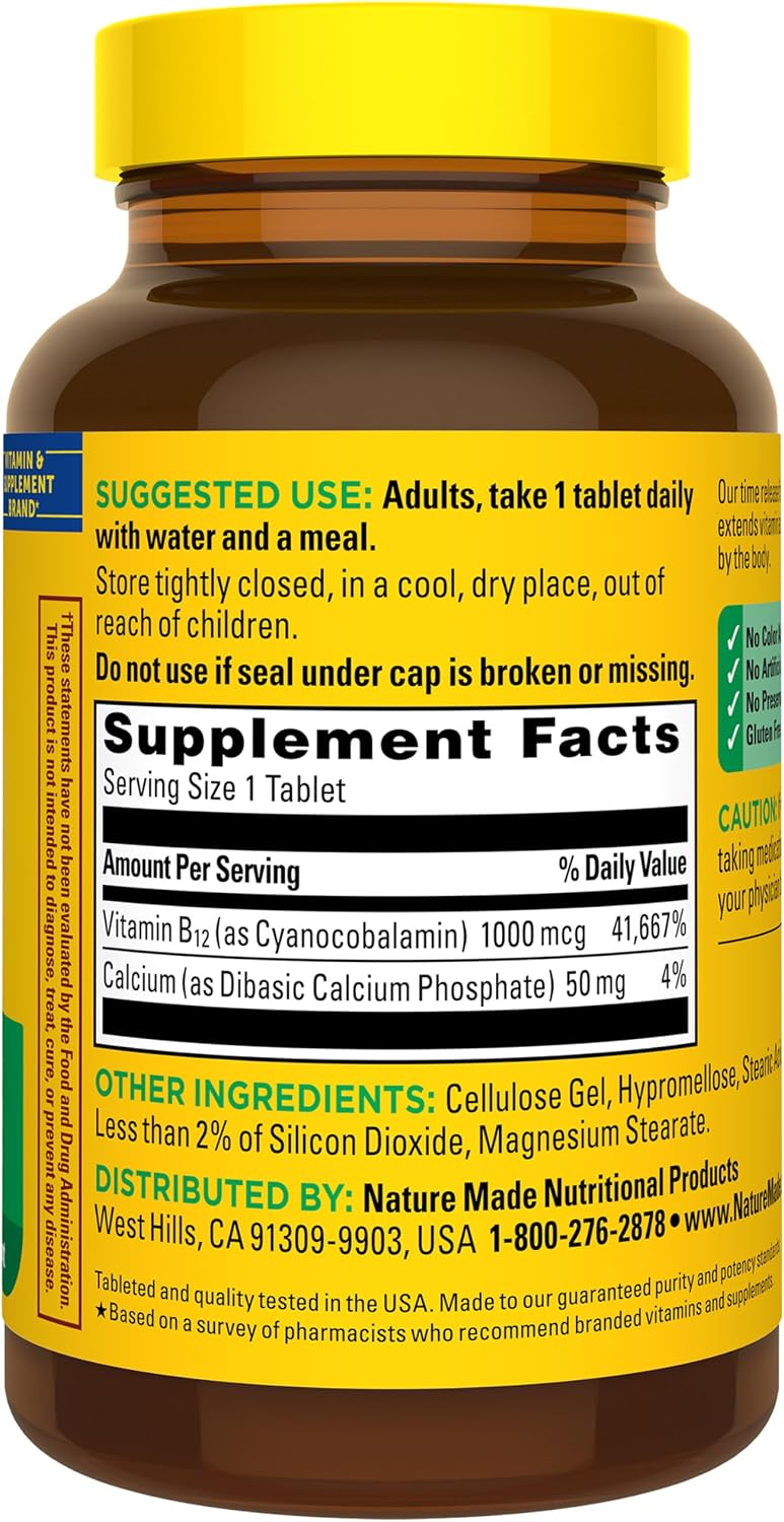 Nature Made Vitamina B12 1000 mcg, Comprimidos de Liberación Prolongada, 160 Comprimidos