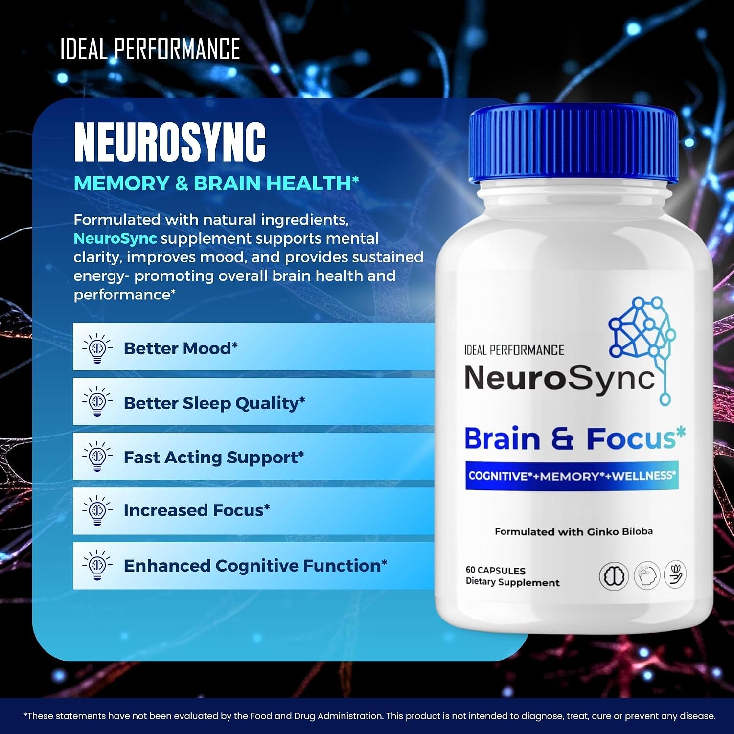 Neuro Sync Cápsulas - Fórmula Avanzada Nootrópica para el Apoyo de Nervios y Salud Cerebral (Pack de 2)