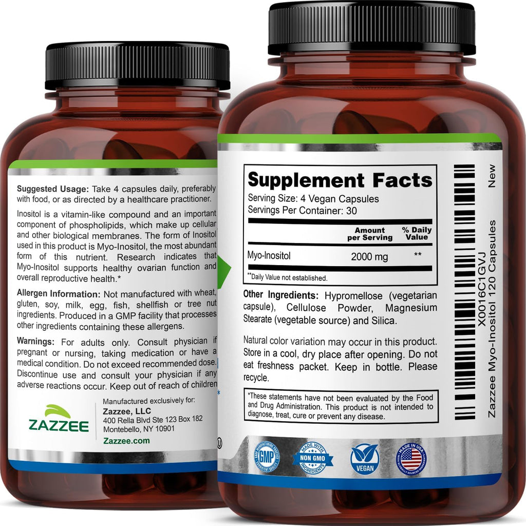 Zazzee Mioinositol 2000 mg 120 Cápsulas Veganas
