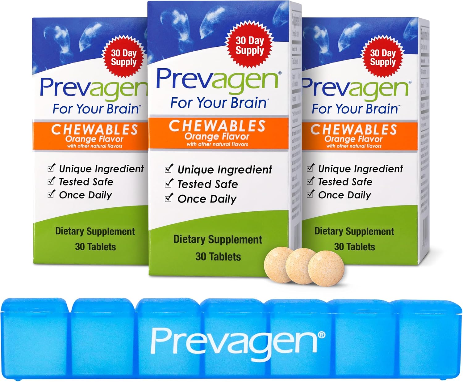 Prevagen Regular Strength Orange Chewables - 90 Comprimidos Masticables (Suministro para 3 Meses) con Apoaequorina y Vitamina D3