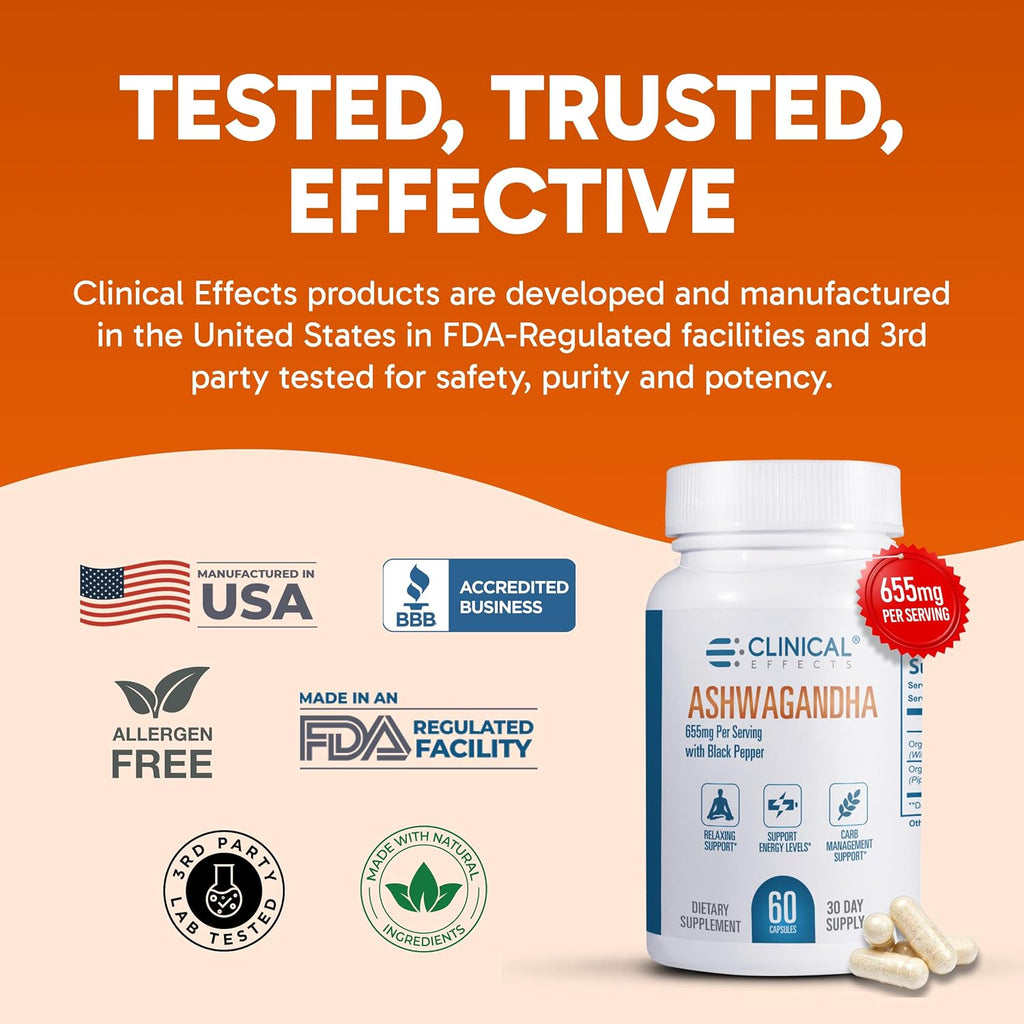 Clinical Effects Ashwagandha con Pimienta Negra - 60 Cápsulas para Vitalidad y Calma