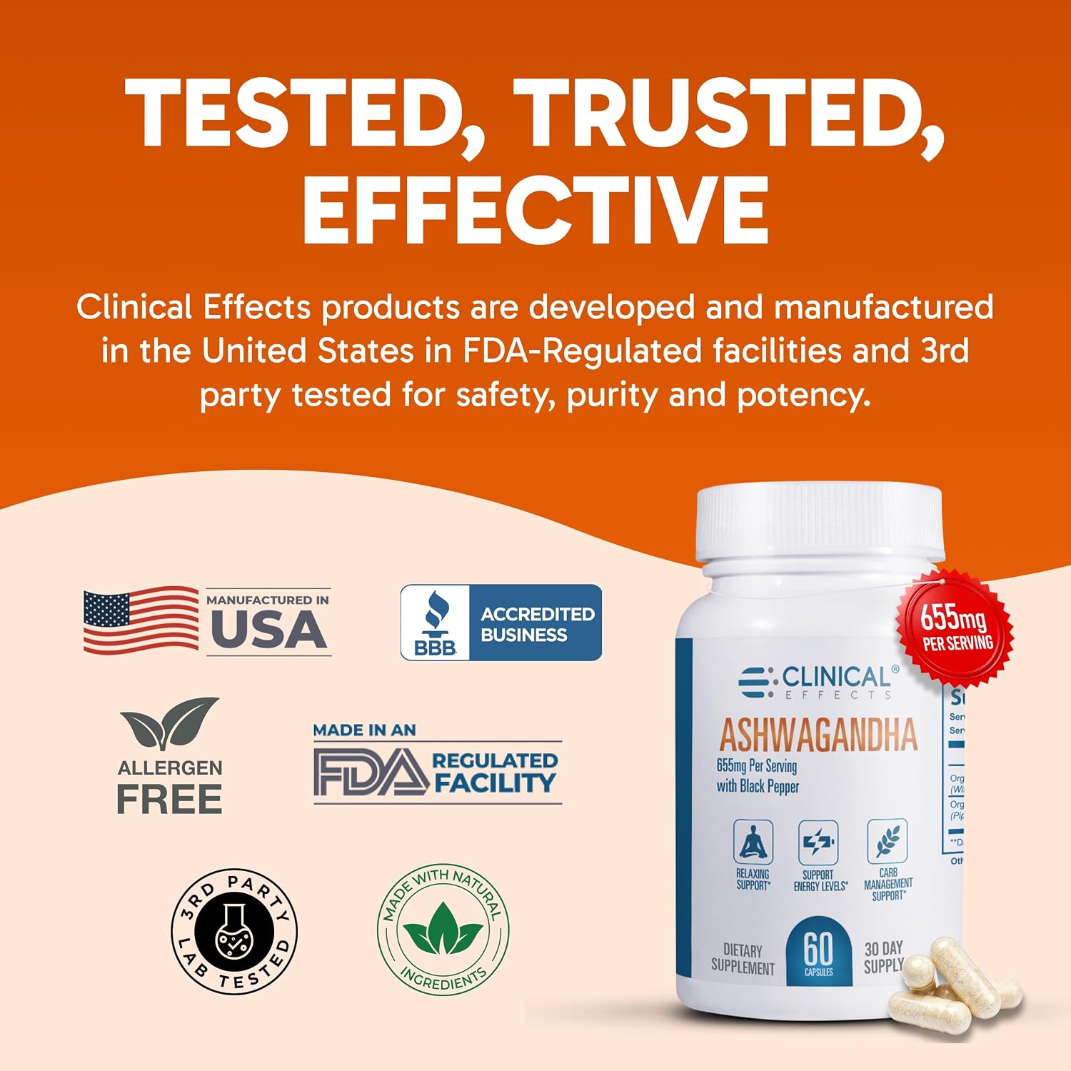 Clinical Effects Ashwagandha con Pimienta Negra - 60 Cápsulas para Vitalidad y Calma