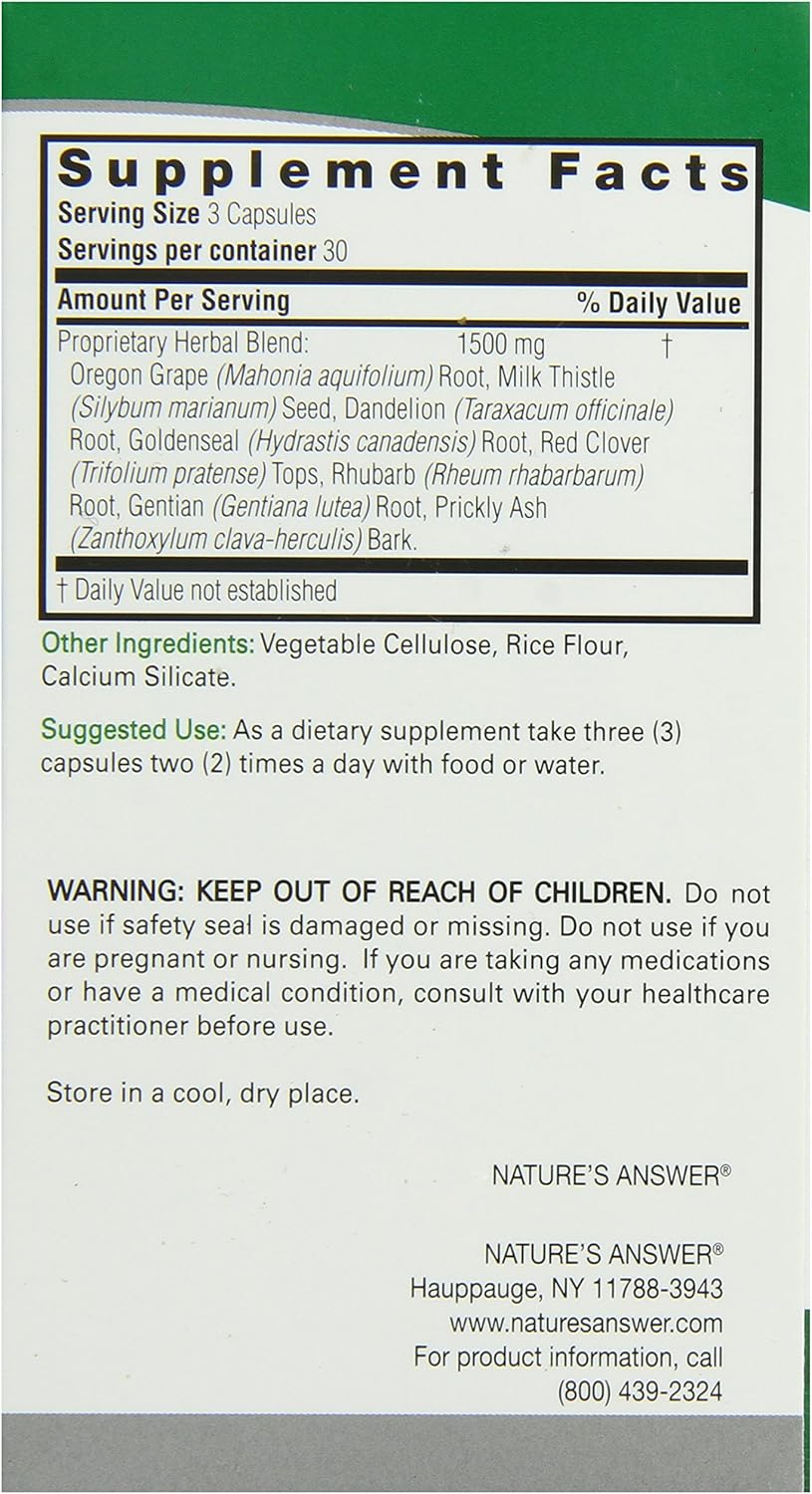 Nature's Answer Apoyo Hepático Combinación Herbal - 1500 mg, 90 Cápsulas
