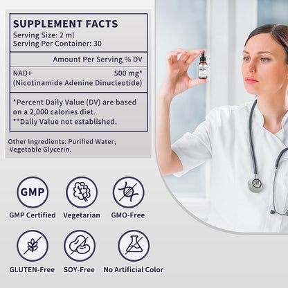 Women's NAD Liquid Supplement, Pure 500mg – La niacina contribuye al funcionamiento normal del sistema nervioso. – Image 2