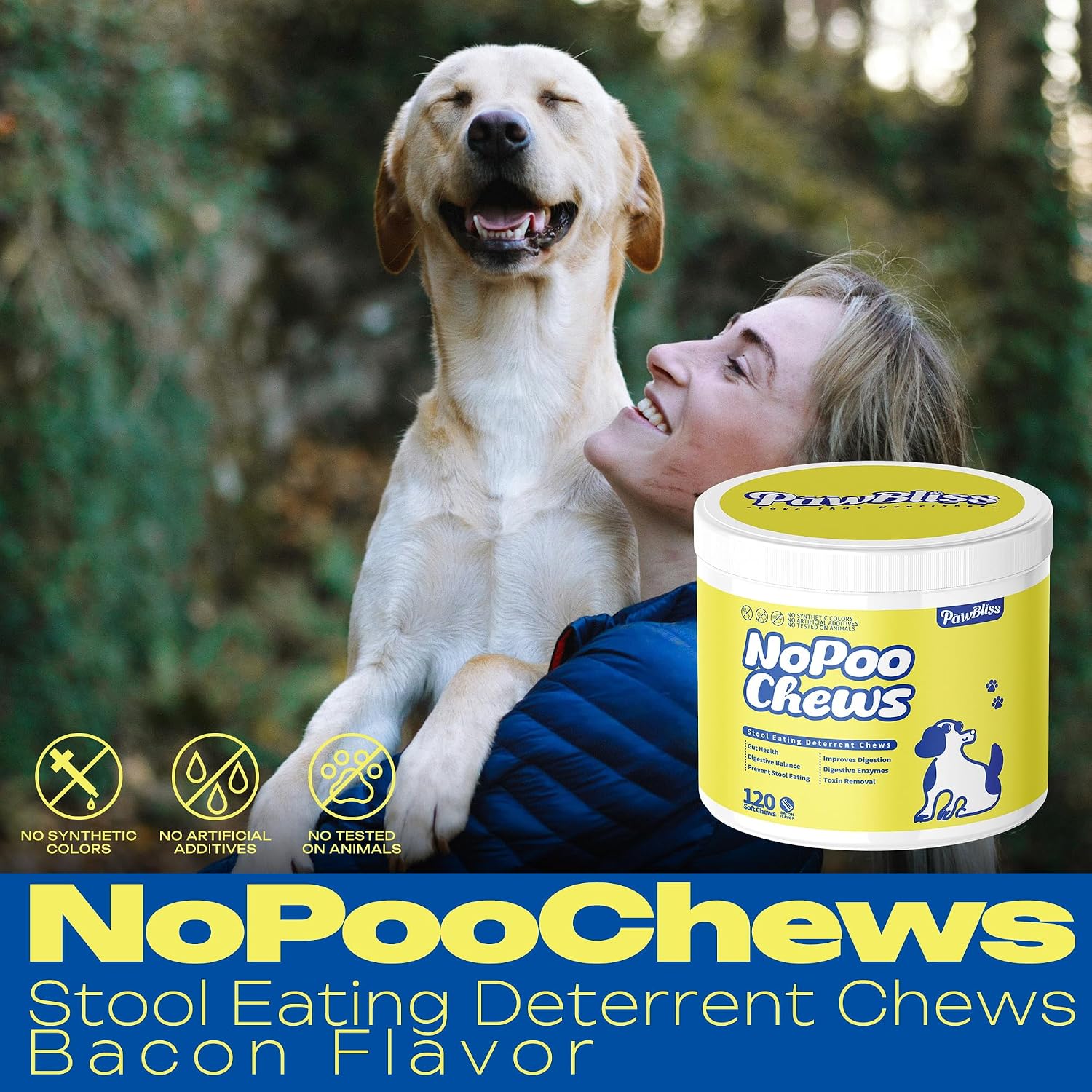 No Poo Chews para Perros – Masticables Suaves con Probióticos y Enzimas – 120 Unidades Sabor Bacon