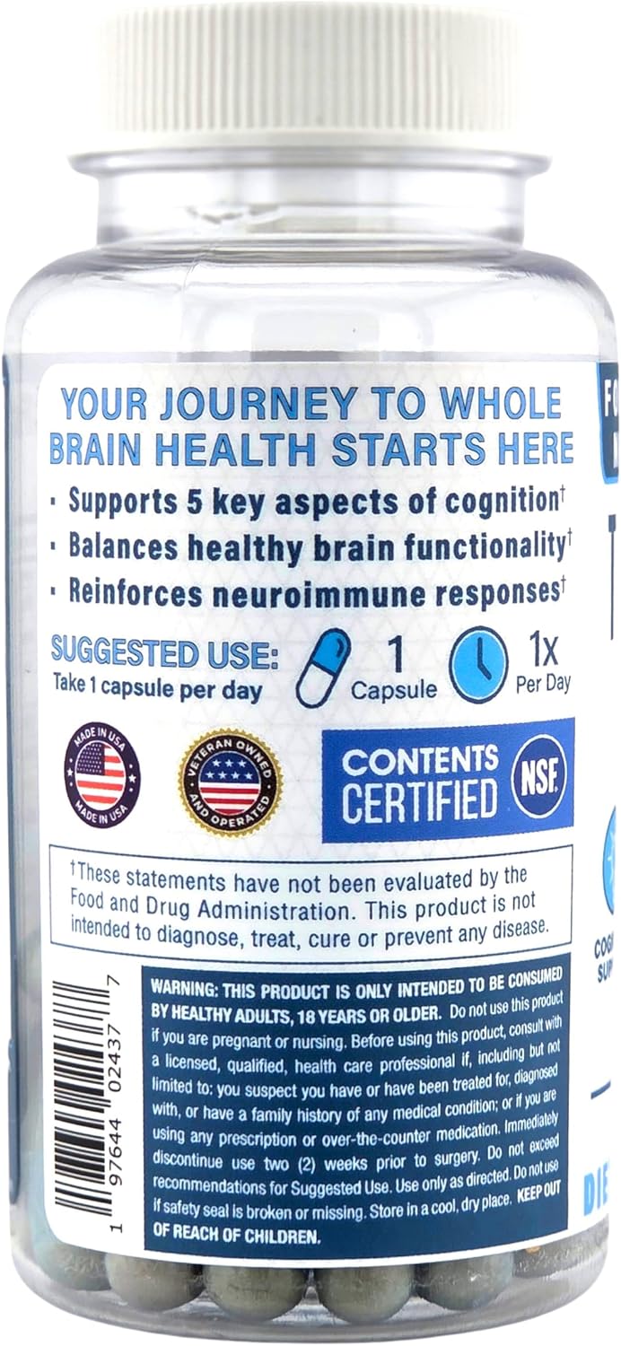 TriNeuro Daily Brain Supplement - Certificado NSF - Formulado por Neurocirujano para Apoyar la Cognición y Longevidad Funcional - Fosfatidilserina, Resveratrol, Glutatión - 30 Cápsulas