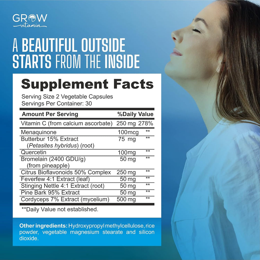 Grow Vitamin Lung Health - Suplemento Respiratorio con Vitamina C, 60 Cápsulas