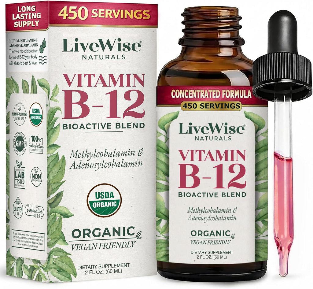 Live Wise Naturals Gotas de Vitamina B12 para Niños - 5mcg por 2 gotas - Vegano, Sin Gluten, No GMO