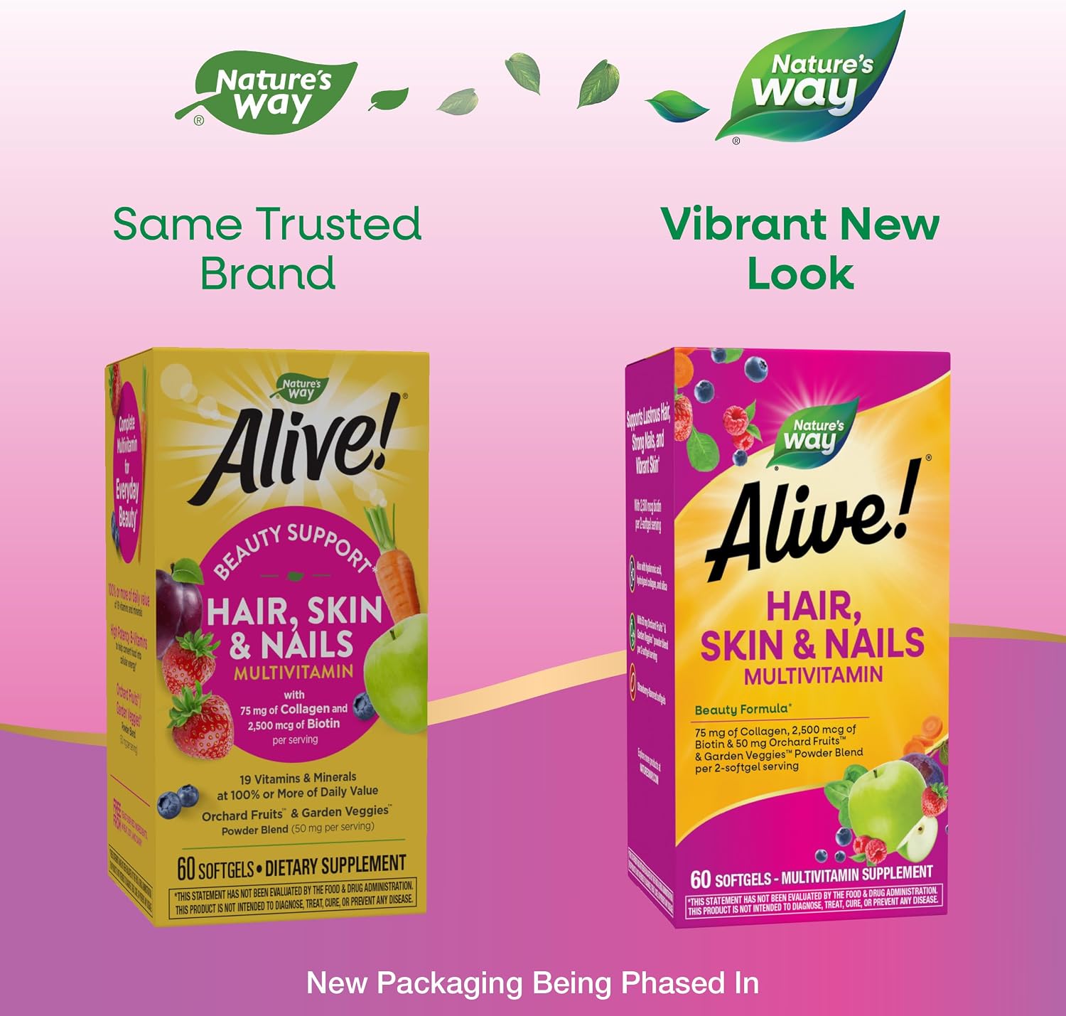 Nature's Way Alive! Multivitamínico para Cabello, Piel y Uñas con Colágeno y Biotina, 60 Cápsulas Blandas