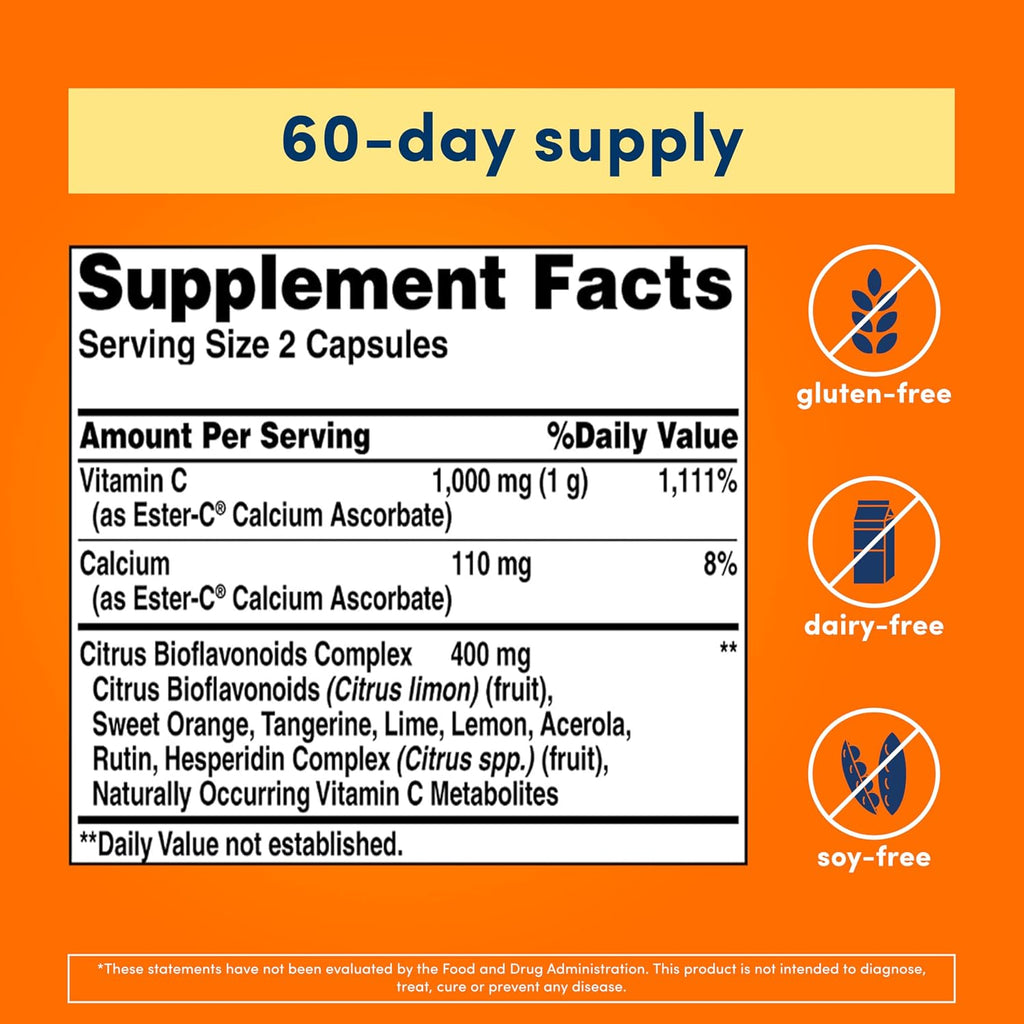 American Health Ester-C con Bioflavonoides Cítricos - 500 mg, 120 Cápsulas (60 Dosis)