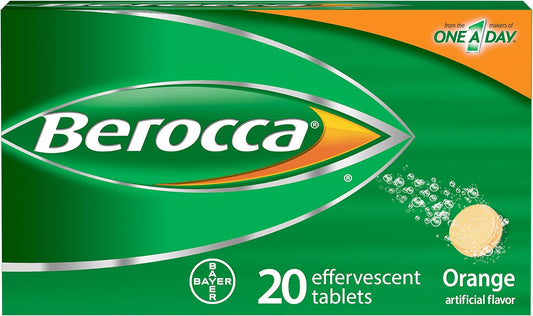 Berocca Energy, Suplemento Vitamínico para Energía Física y Mental, Sabor Naranja, 20 Comprimidos Efervescentes