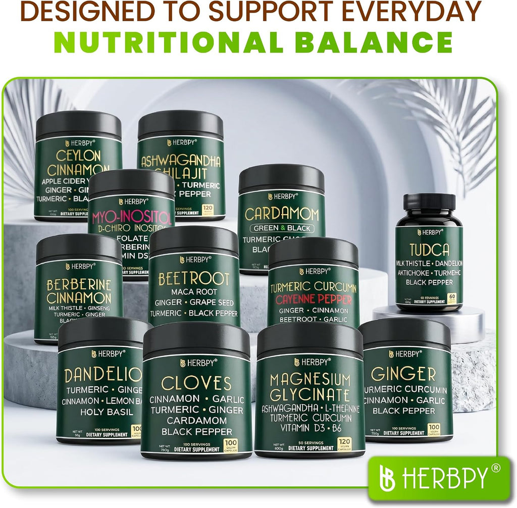 Herbpy 7 en 1 Clavo de Olor 500 mg con Cúrcuma, Jengibre, Canela y Más - 100 Cápsulas Veganas