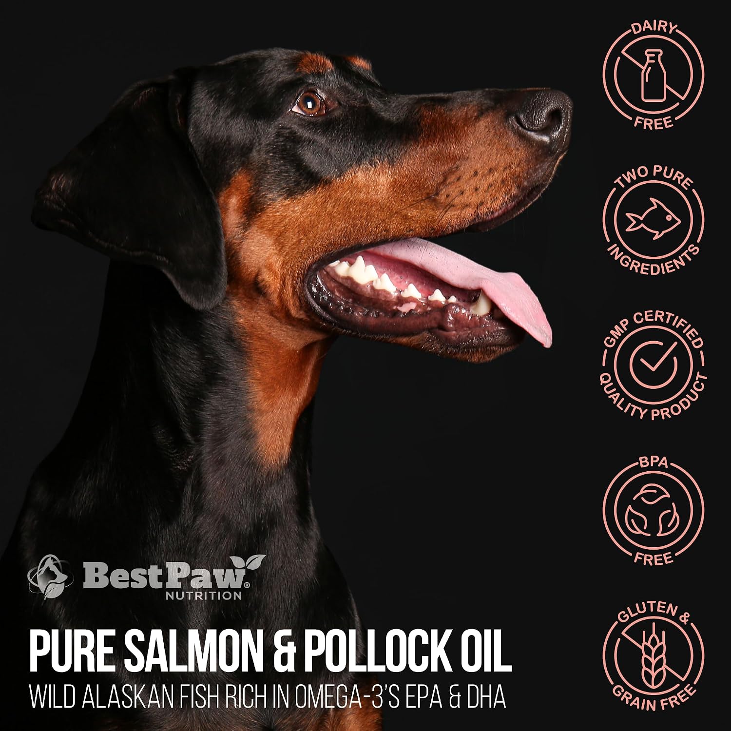 Aceite de Salmón Salvaje de Alaska para Perros | Omega 3 Líquido con Dosificador | Alto Contenido de EPA y DHA | 946 ml