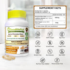 Peruvian Maca Root Capsules 150 ct. Powerful Maca Blend of Yellow Red & Black Maca Root with Black Pepper. All Natural NonGMO Vegan No Stearate No Rice Powder No Silica No Filler
