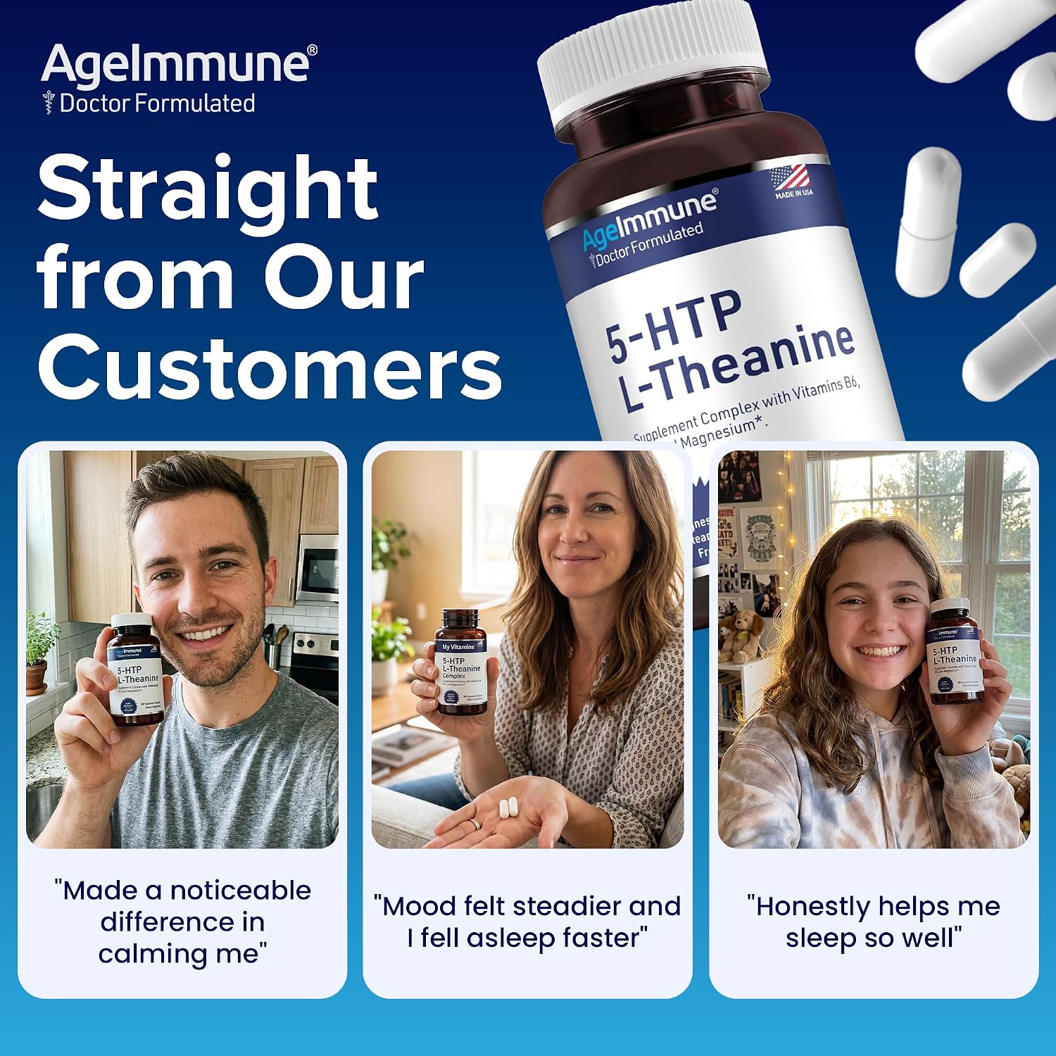 5-HTP 100mg + L-Theanina 400mg | Complemento para el Estrés y Relajación | AgeImmune