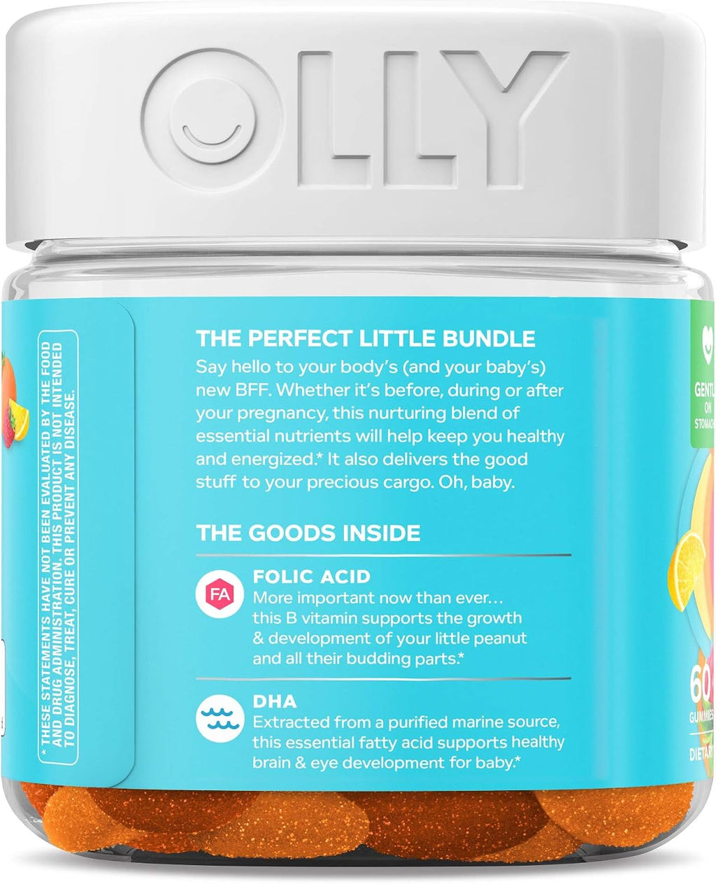 OLLY Vitaminas Prenatales en Gomitas, Ácido Fólico, DHA, Vitamina D, Pack de 3 (180 gomitas), Sabor Cítrico
