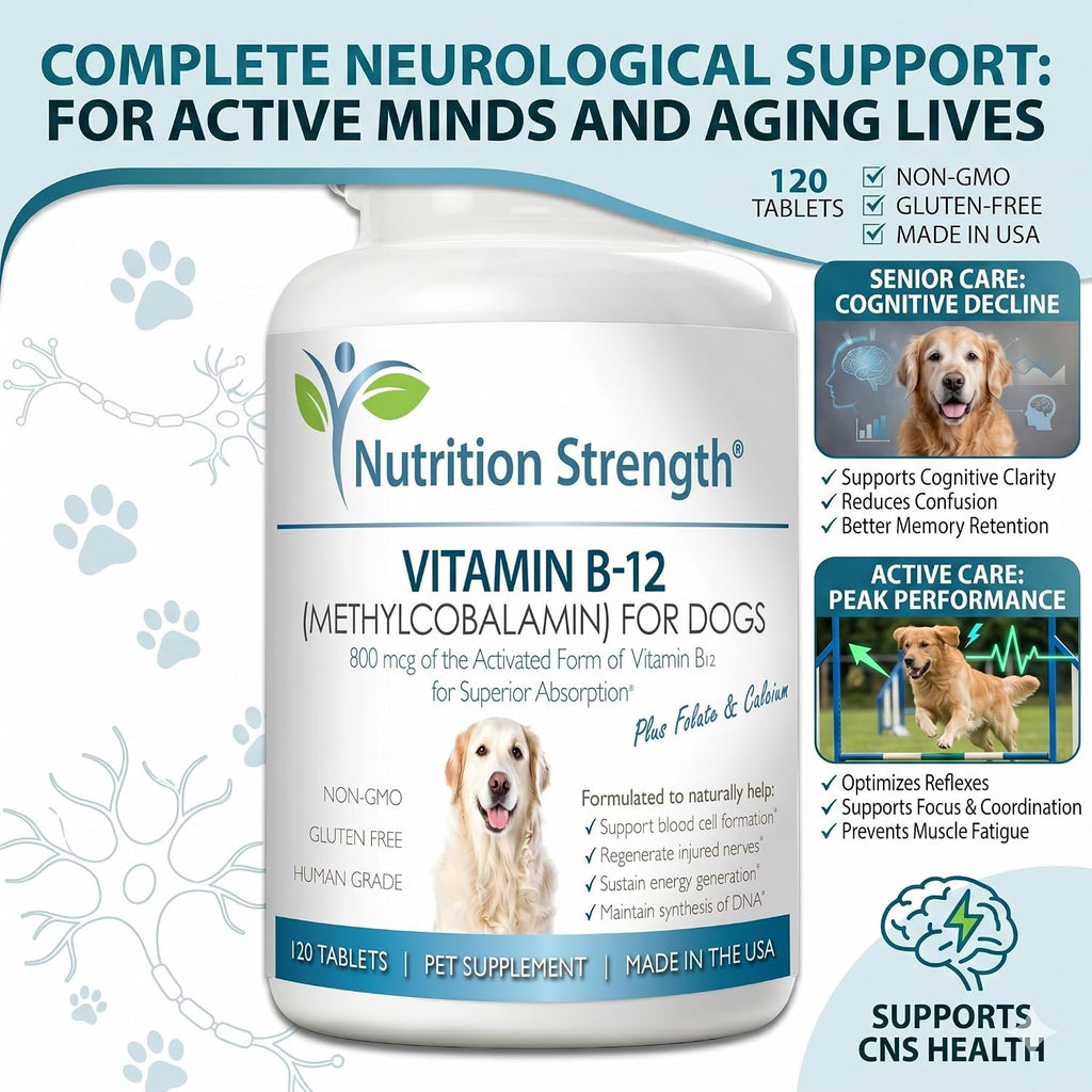 Nutrition Strength Vitamina B12 para Perros con Folato y Calcio - 120 Comprimidos Masticables