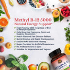 Vitalitown Vitamina B12 (Metil B12) 5000 mcg, 90 Comprimidos de Disolución Rápida Sabor Melocotón