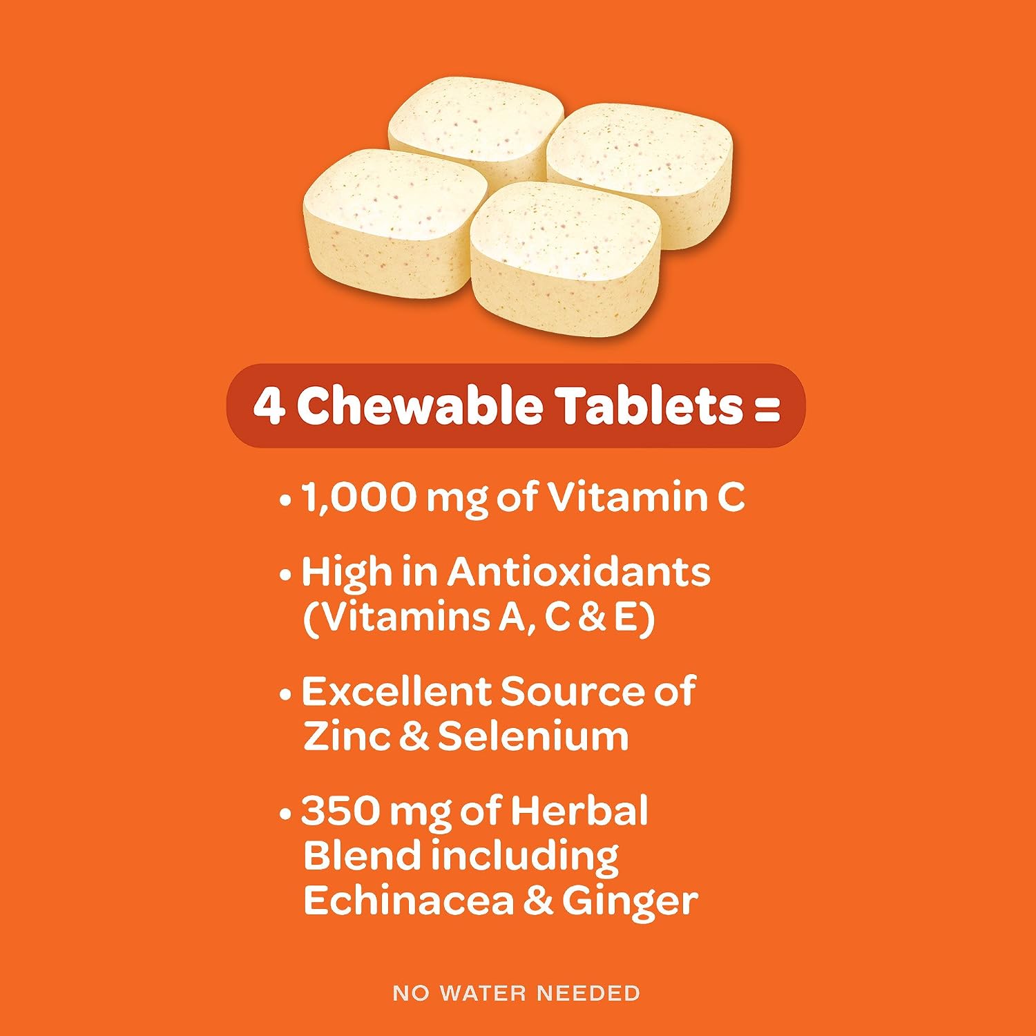 Airborne 1000 mg Vitamina C Comprimidos Masticables con Zinc, 32 Comprimidos, Sabor Cítrico