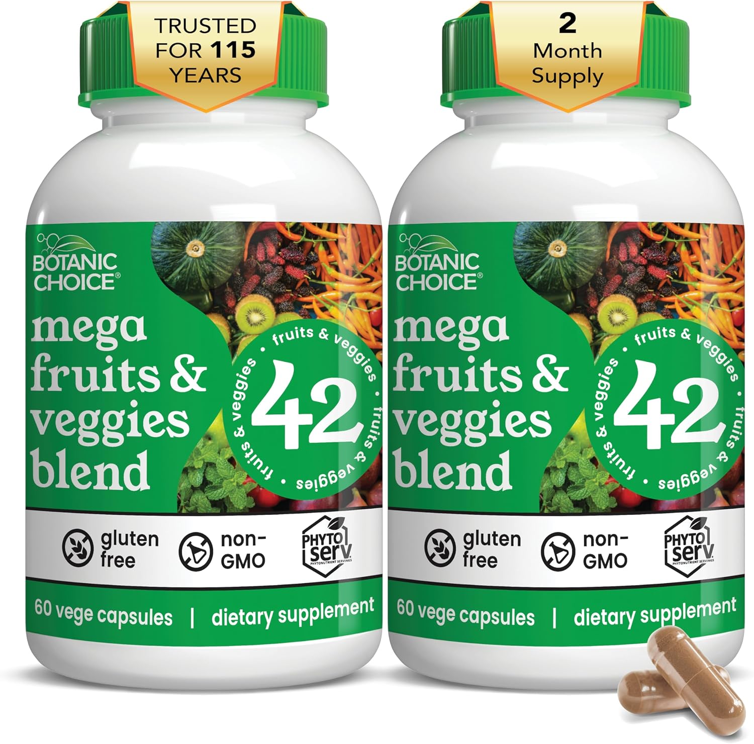 Botanic Choice - Mega Fruits & Veggies Blend - 42 Frutas y Verduras - 60 Cápsulas