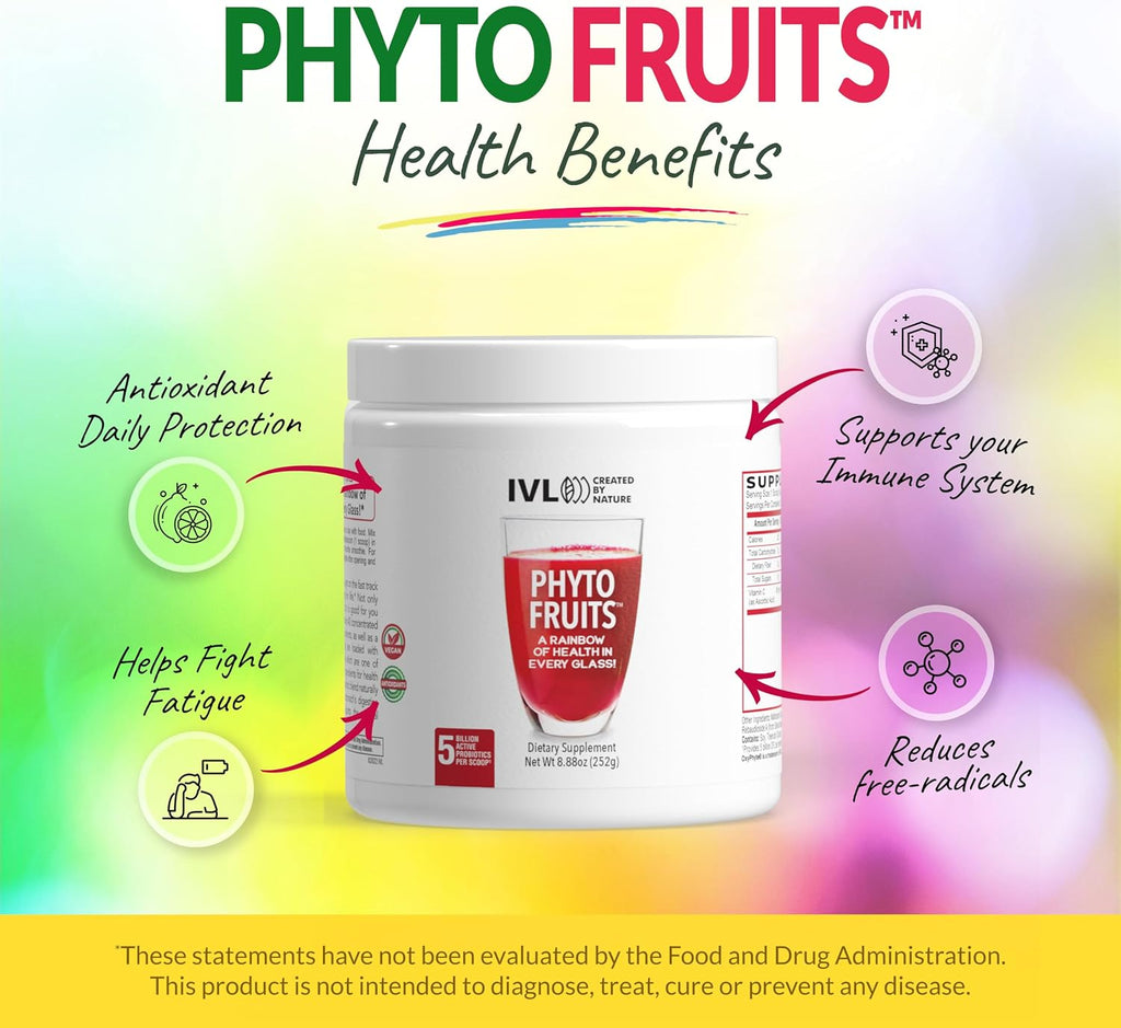 IVL Phyto Fruits Superfood Powder - 40 Frutas y Nutrientes + 6 Probióticos (252g, 30 raciones)