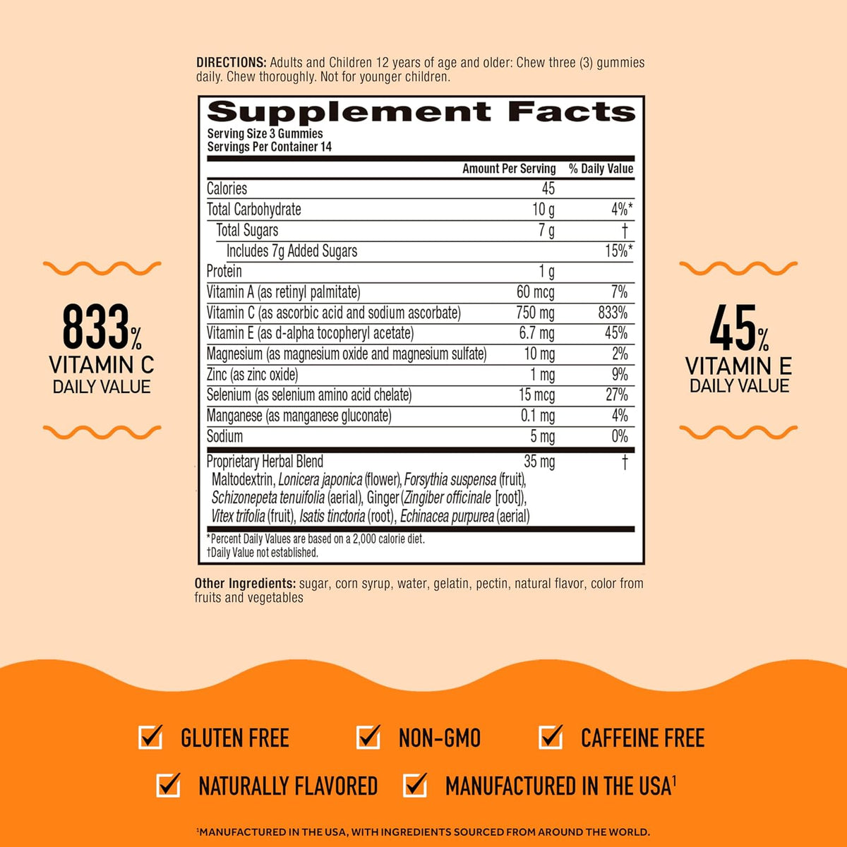 Airborne Gomitas de Vitamina C 750 mg con Vitaminas C y E - 42 Gomitas, Sabor Naranja (Paquete de 2) – Image 3