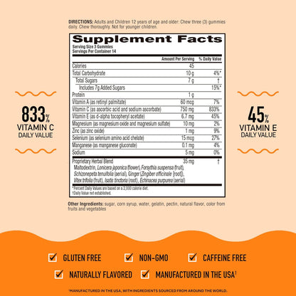 Airborne Gomitas de Vitamina C 750 mg con Vitaminas C y E - 42 Gomitas, Sabor Naranja (Paquete de 2) – Image 3