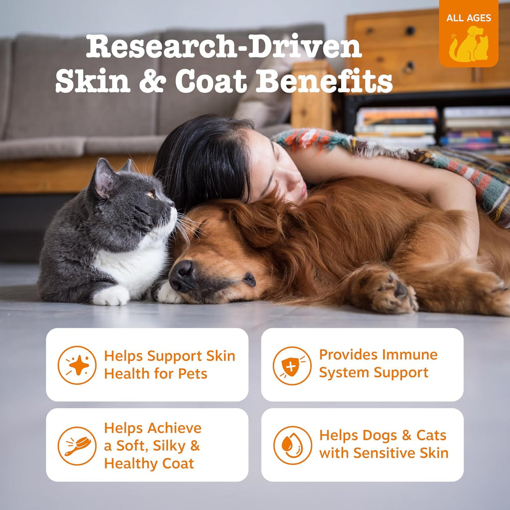 Zesty Paws Aceite de Pescado Salvaje de Alaska para Perros y Gatos - Mezcla de Abadejo y Salmón - Ácidos Grasos Omega 3 EPA y DHA - Apoya la Piel Sensible, el Pelaje y el Sistema Inmunológico - 946 ml