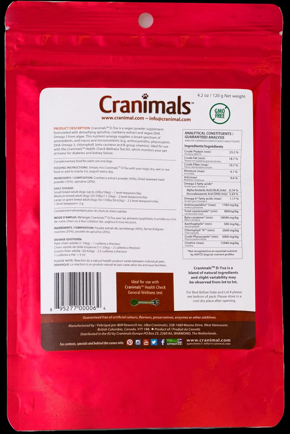 Cranimals D-Tox Suplemento Detox para Perros, 119 g (4.2 oz)