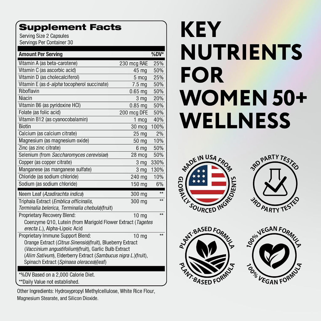 IQ BIOLOGY Multivitamínico para Mujeres 50+ con Luteína y CoQ10 - Complejo Vitamínico Vegano - 60 Cápsulas (Pack de 2)
